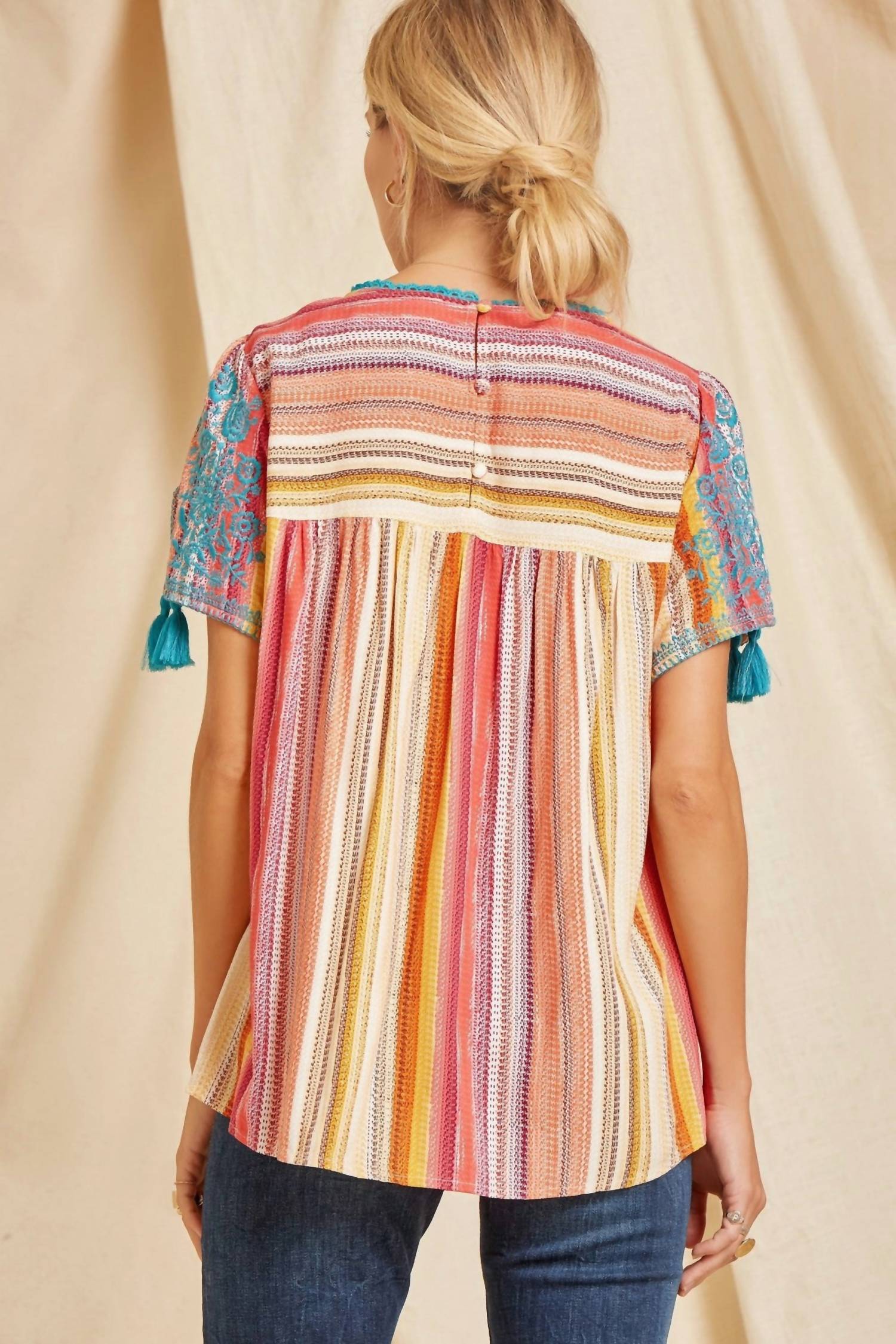 Andree By Unit - Embroidered Serape Babydoll Top