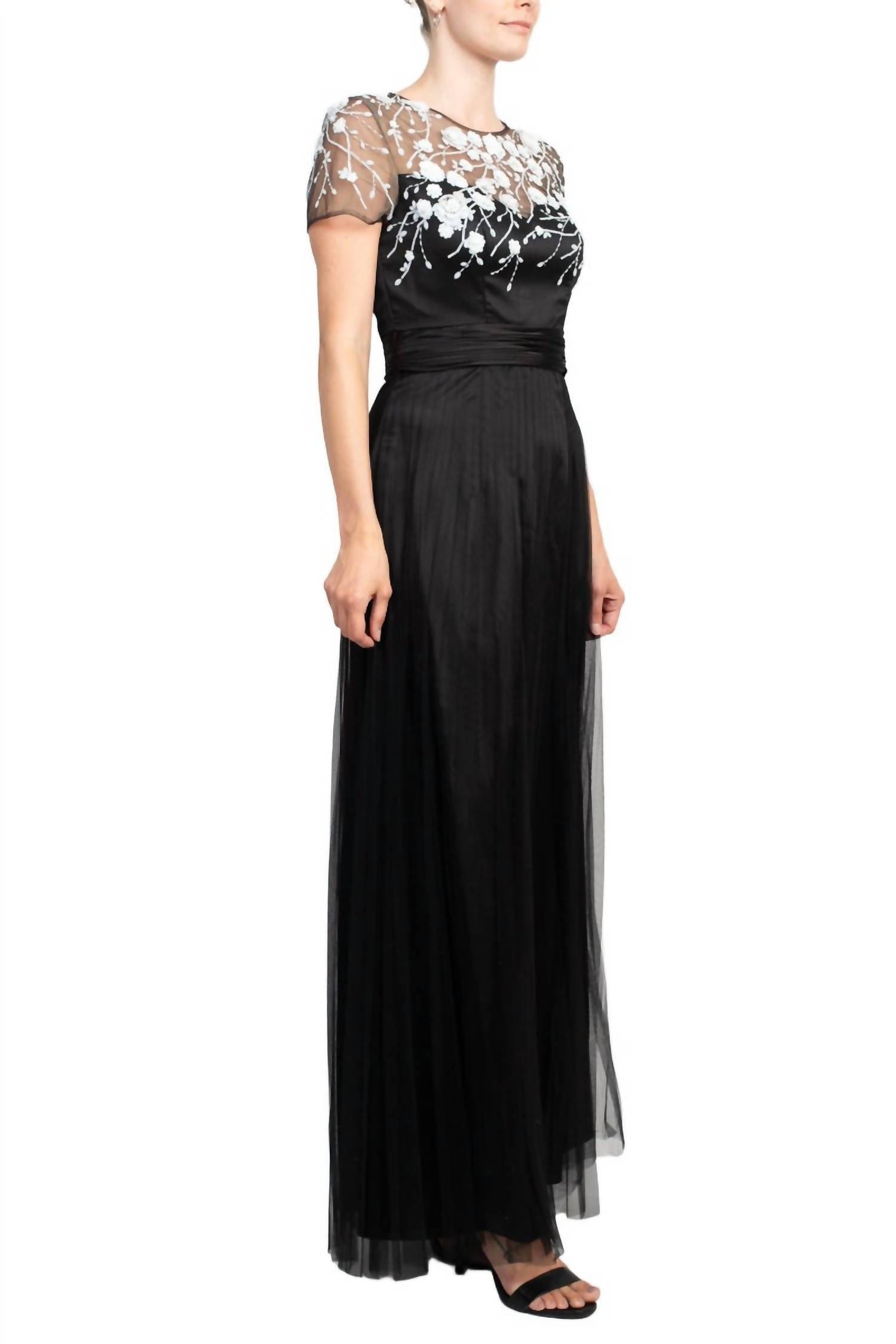 Js Collections - Crew Neck Short Sleeve Embellished Mesh Dress