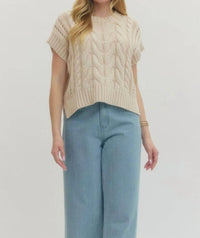 Entro - Alice Cable Knit Short Sleeve Sweater