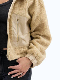 Hyfve - Faux Leather Collar Sherpa Crop Jacket
