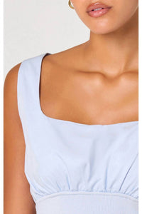 ASTR Thesan Mixed Media Gathered Crop Top in blue - women's shirt - alternate view