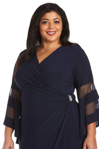 R&M Richards - Sheer Trim Bell Sleeve Evening Dress