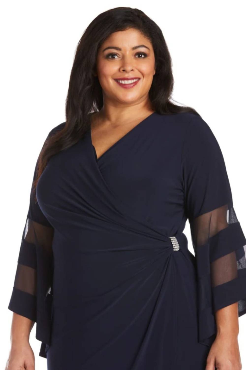 R&M Richards - Sheer Trim Bell Sleeve Evening Dress