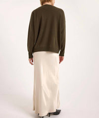 Brodie Cashmere Hazel Hot Fix Bolt V Neck Sweater in khaki - women's sweater - detail view