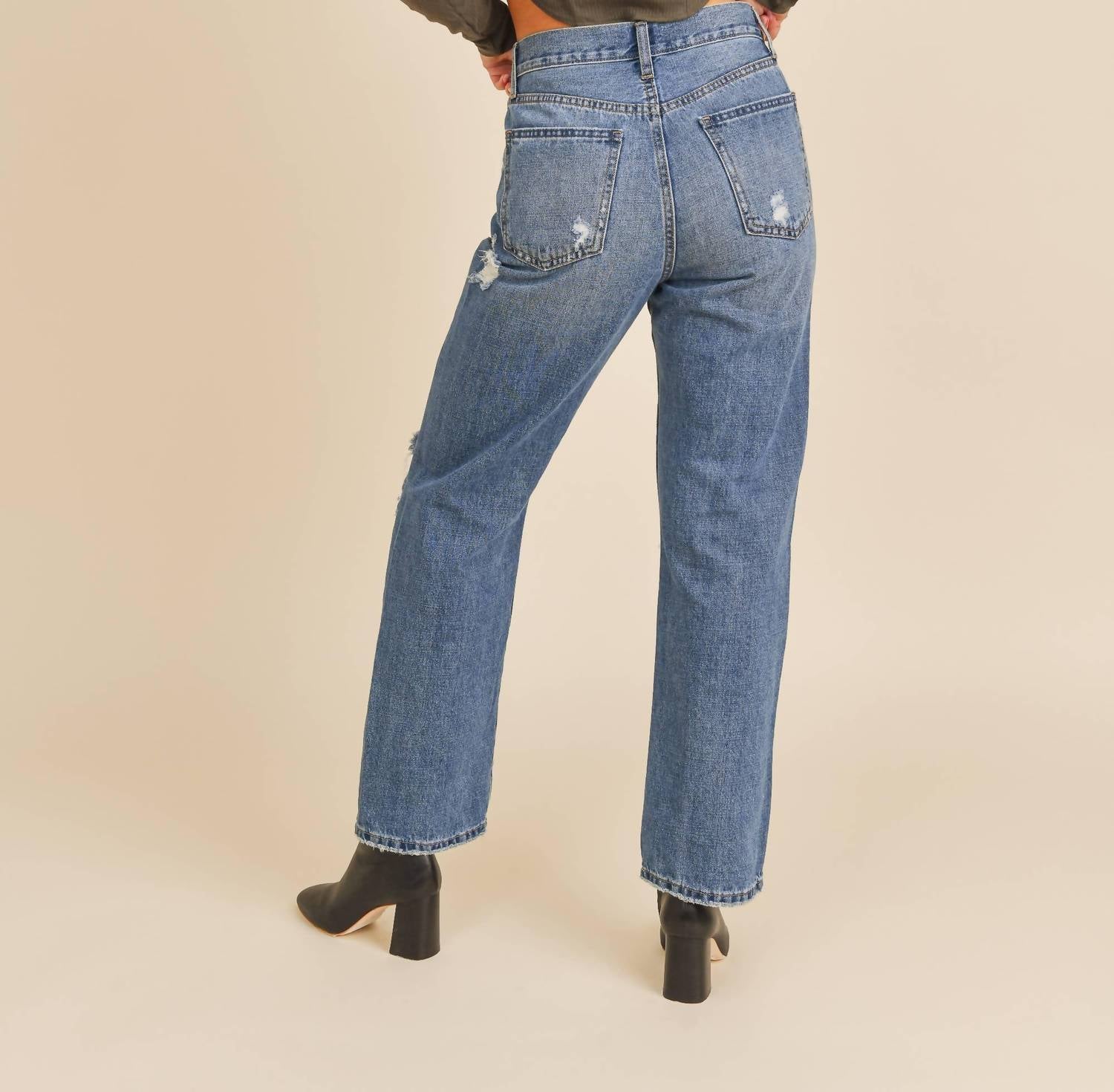 Just Black Denim - High Rise Distressed Dad Jeans