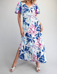 Umgee - Tropical Print Puff Sleeve Maxi Dress