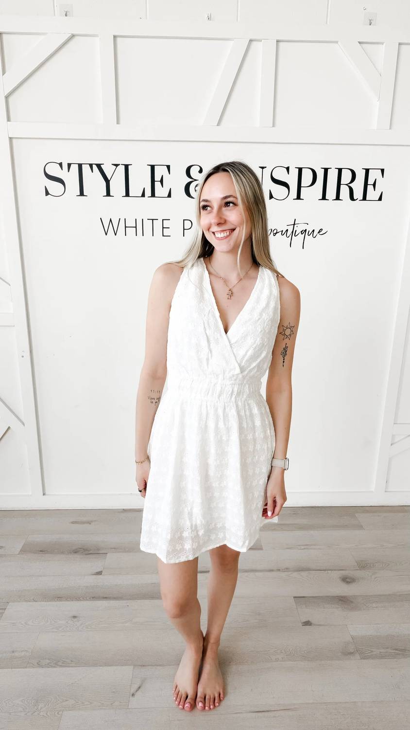 Lovestitch - Brielle Eyelet Surplice Mini Dress