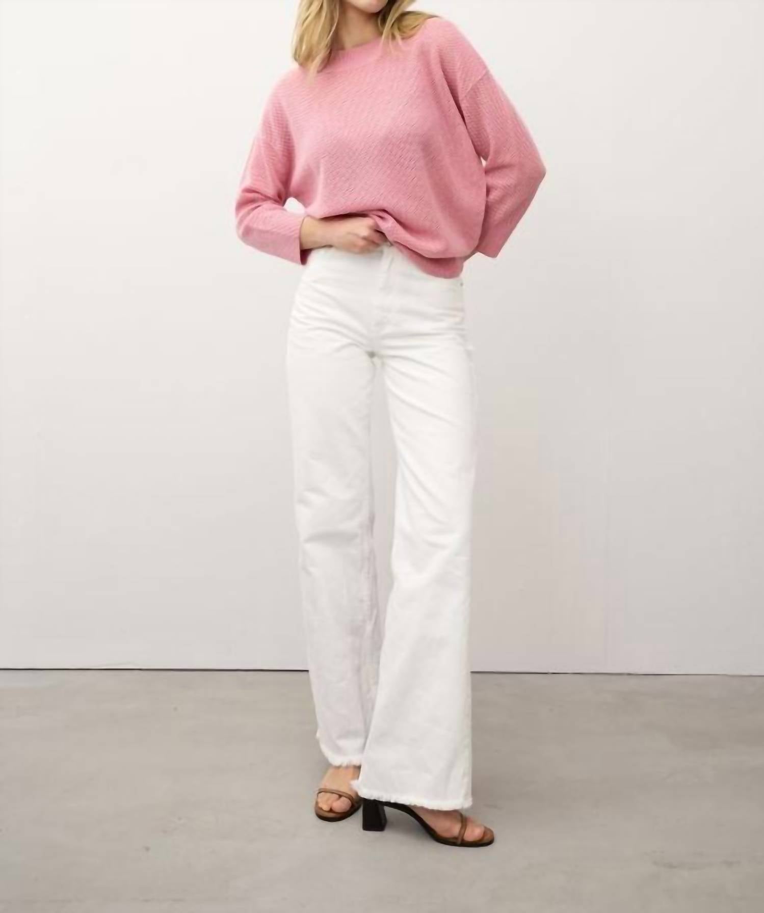 0039 Italy Amanda Berry Cashmere Meshknit Sweater in pink - women's sweater