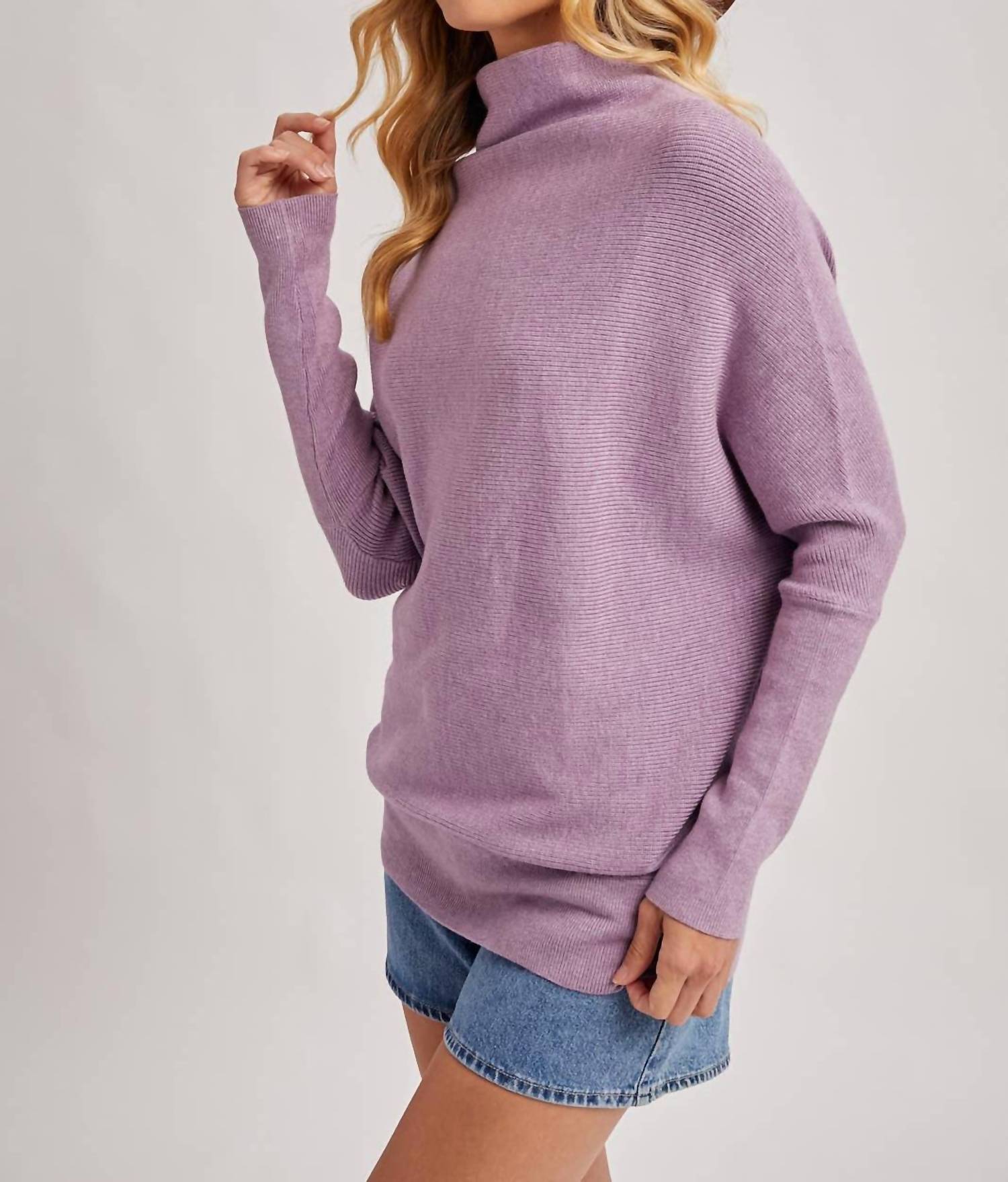 BluIvy Slouch Neck Dolman Sleeved Pullover Sweater in lavender - women's sweater - view 4