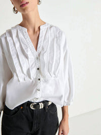 Nation LTD Amelia Ruffle Shirt in porcelain - women's blouse - detail view