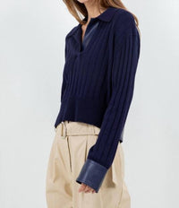 Whiteroom+Cactus - Faux Leather Knitted Long Sleeve Sweater
