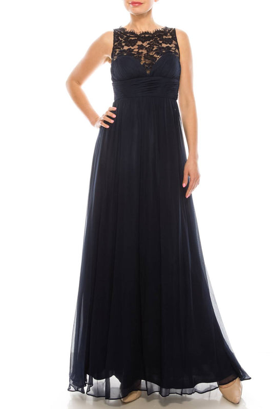 Aidan Mattox - Floral Lace Neck A Line Formal Dress