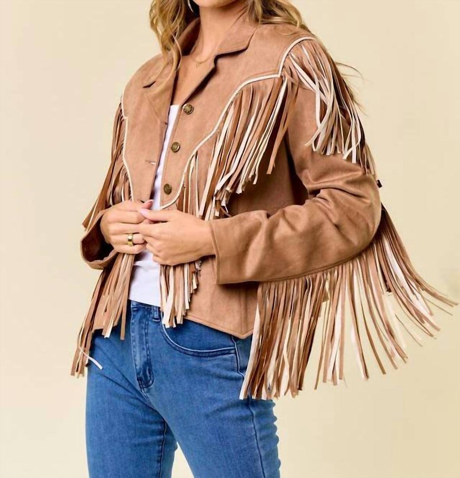 Saints & Hearts - 2-tone Fringe Jacket With Piping