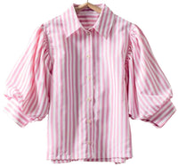 Urban Daizy Puffed Sleeve Stripe Blouse in pink - women's blouse - alternate view