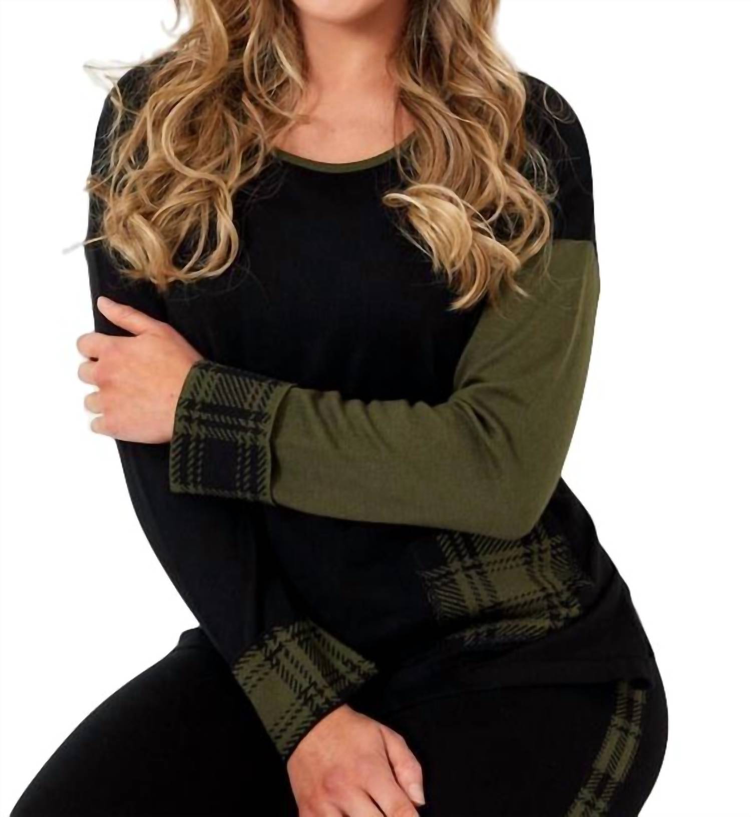 Angel - Plaid Accent Crew Neck Pullover