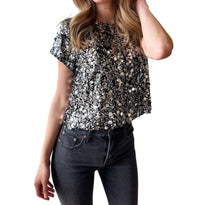 STEVE MADDEN Celestine Sequin Top in silver - women's t-shirt - detail view