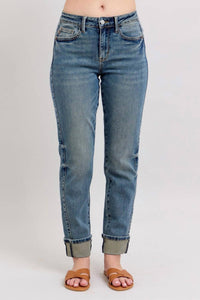 Judy Blue - Mid Rise Roll Cuff Boyfriend Jeans