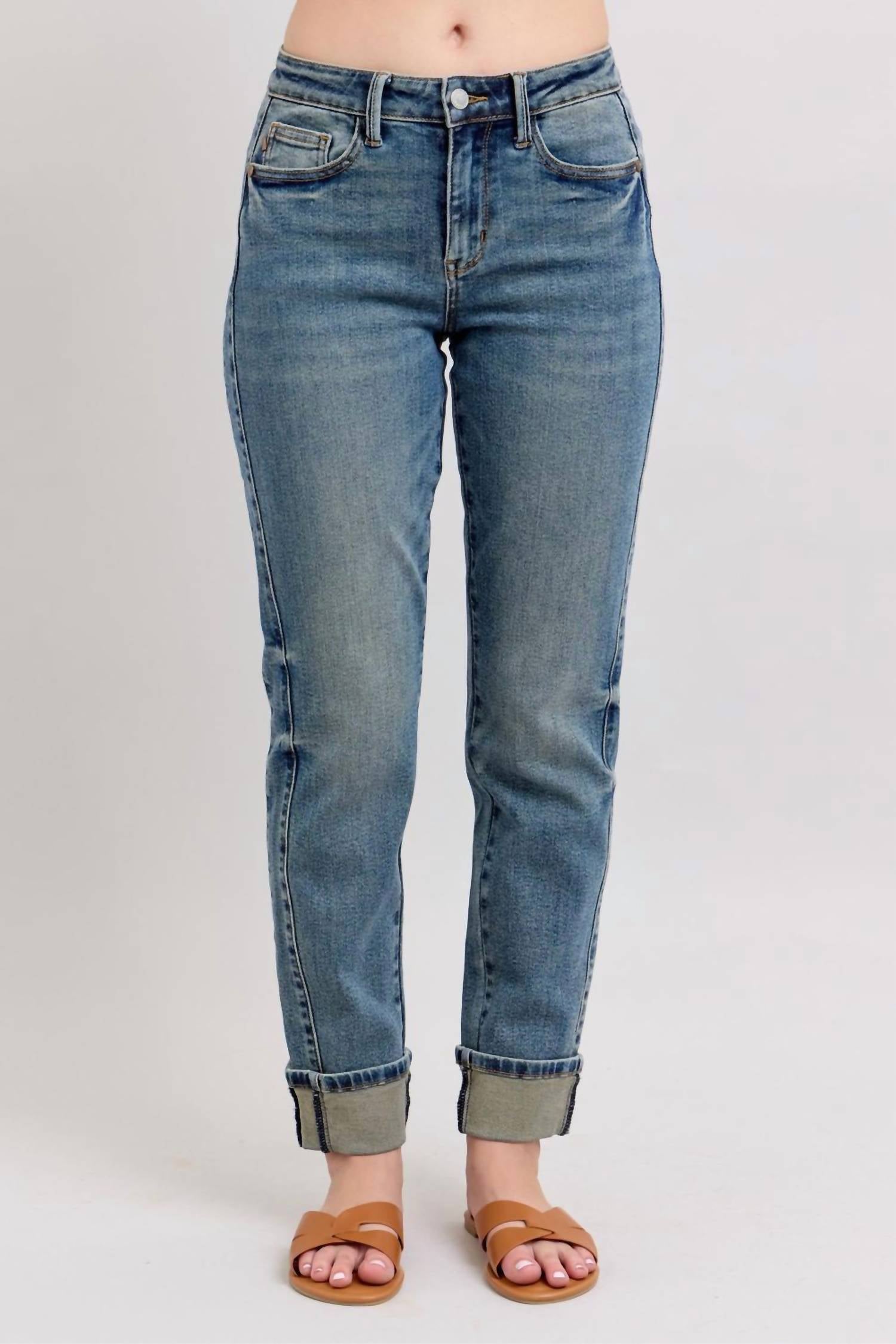 Judy Blue - Mid Rise Roll Cuff Boyfriend Jeans