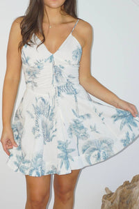 NIBI MTK Tara Mini Dress in faded teal palms - women's dress - view 4
