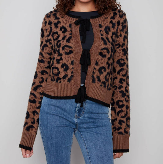 Charlie B - Leopard Bow Tie Cardigan