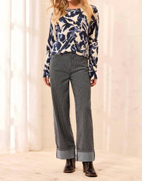 Tribal - Women's Pin Striped With Wide Cuff Wide Leg Denim Jeans
