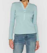 Velvet Heart Christella Henley Top in blue mist - women's long sleeve top - detail view