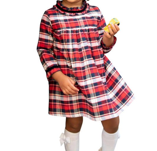 Minhon - Girls Plaid Ruffle Dress