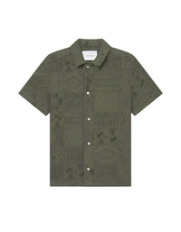 Les Deux Men's Hector Lace Short Sleeve Shirt in olive night - men's shirt
