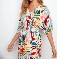 Charlie B - Printed Dolman Short Sleeve Maxi Fake Wrap Dress