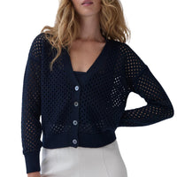 Autumn Cashmere Solid Mesh Cardigan in navy - women's cardigan
