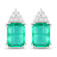 Diana M Jewels Women's Octagon Natural Ethiopian Emerald Stud Earrings (2.87 Ct) - Signature in 14k white gold - women's jewelry