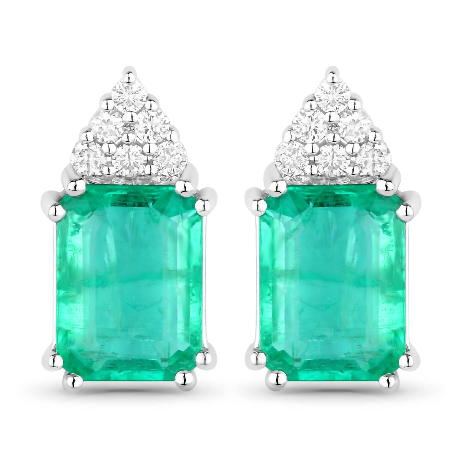 Diana M Jewels Women's Octagon Natural Ethiopian Emerald Stud Earrings (2.87 Ct) - Signature in 14k white gold - women's jewelry