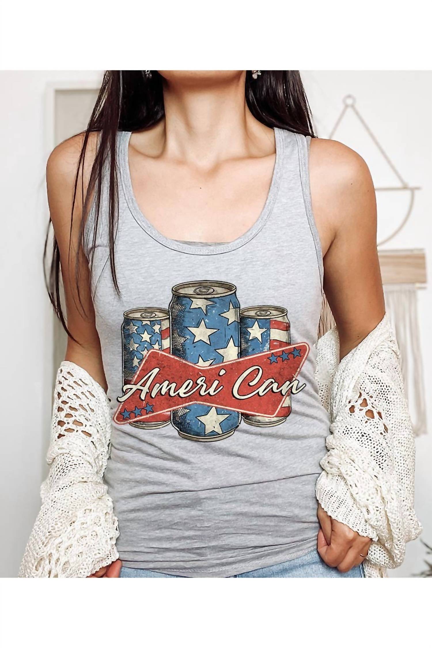 Hrt & Luv - Ameri Can 4th Of July Graphic Racerback Tank Top