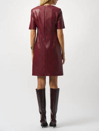 Joseph Ribkoff Leatherette Short Sleeve A-line Dress in merlot - women's dress - alternate view