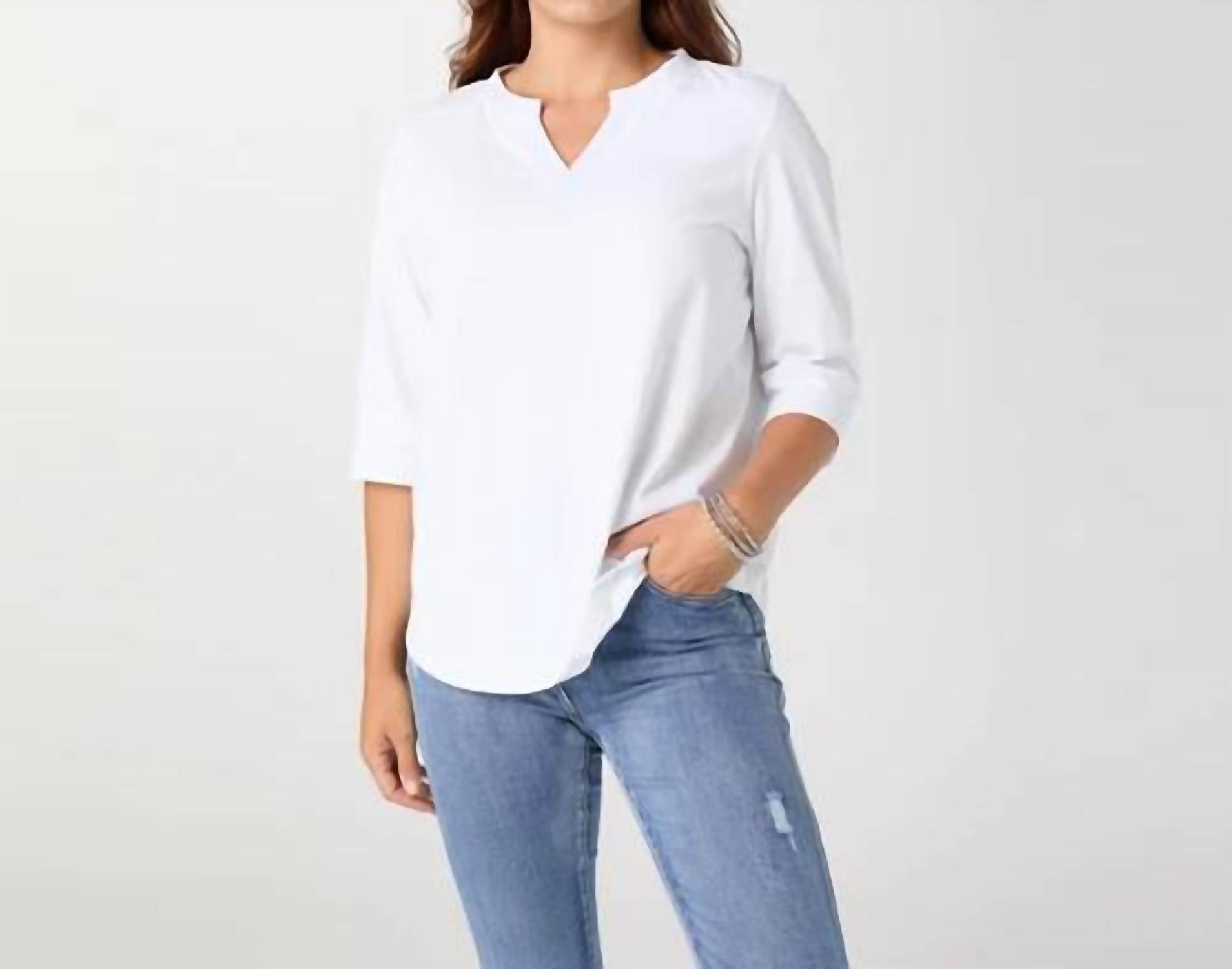 Coco + Carmen - Saylor Notch Neck Elbow Sleeve Top