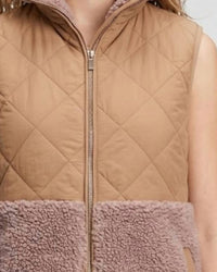 Charlie Paige Sleeveless Quilted Vest in brown - women's jacket - detail view