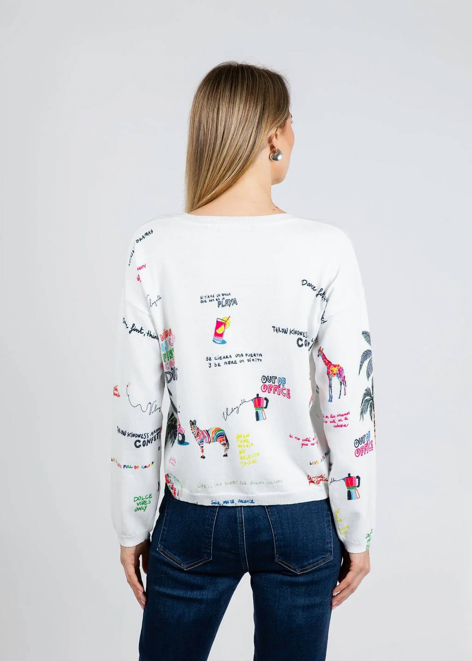 Vilagallo - Martina Print V-neck Sweater