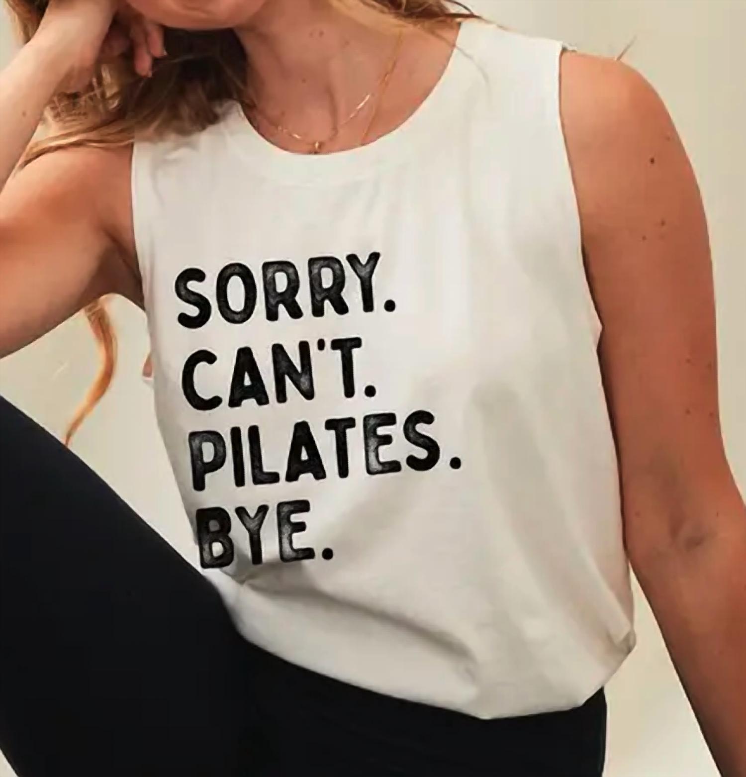 Oat Collective Sorry Can't Pilates Bye Mineral Graphic Tank Top in cream - women's tank top - detail view