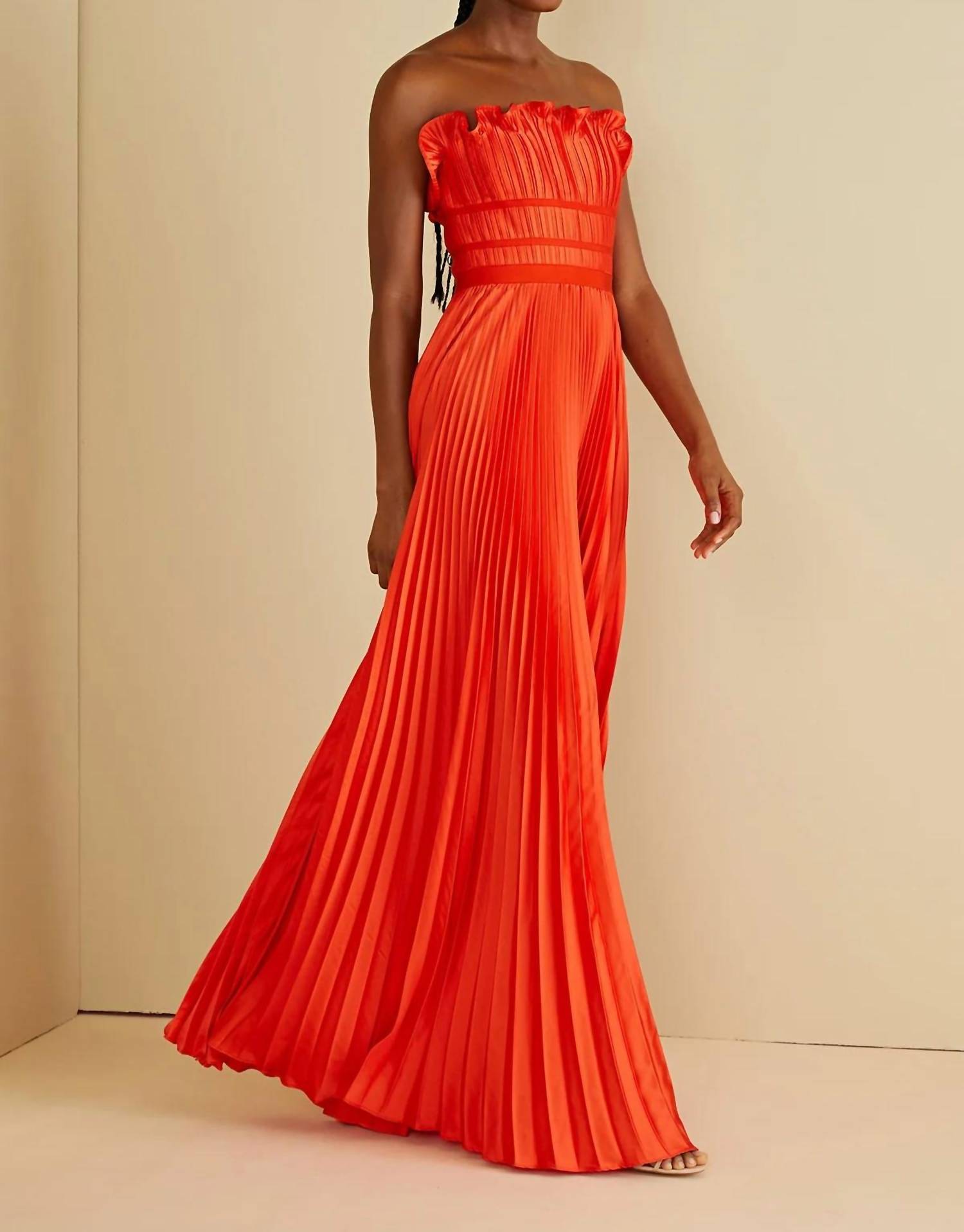 AMUR Losey Ruffle Neck Gown in sun coral - women's dress - detail view