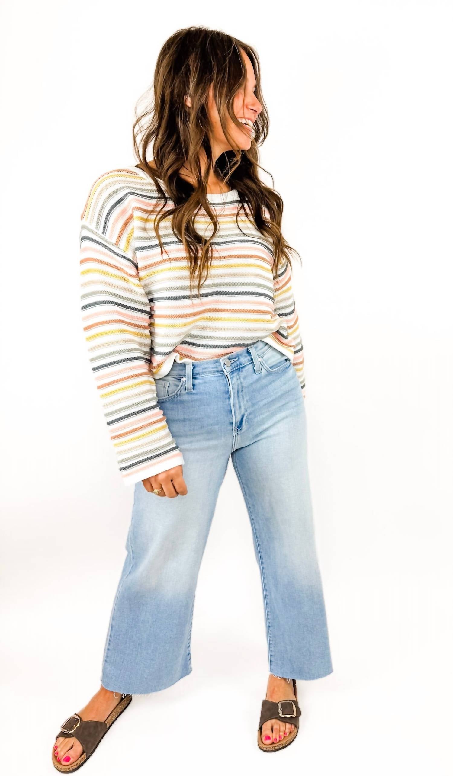 SAGE THE LABEL Abigail Spring Sweater in pink multi - women's sweater - alternate view