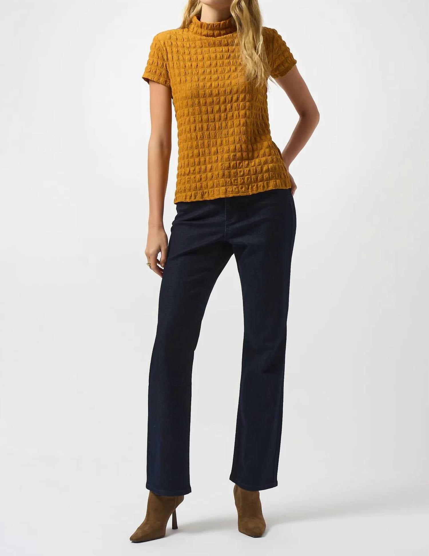 Joseph Ribkoff - Textured Mock Neck Short Sleeves Boxy Top