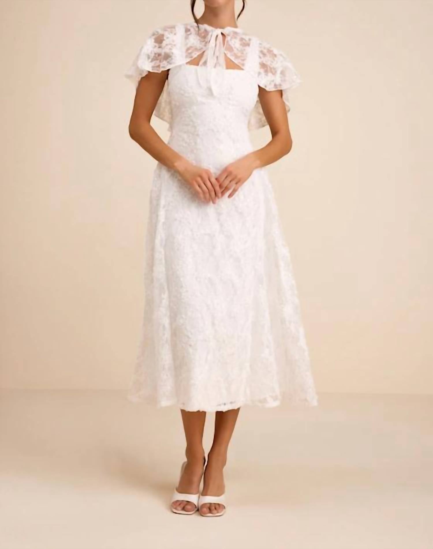 Lulus - Women's Nikola Lace Sequin Cape Midi Dress