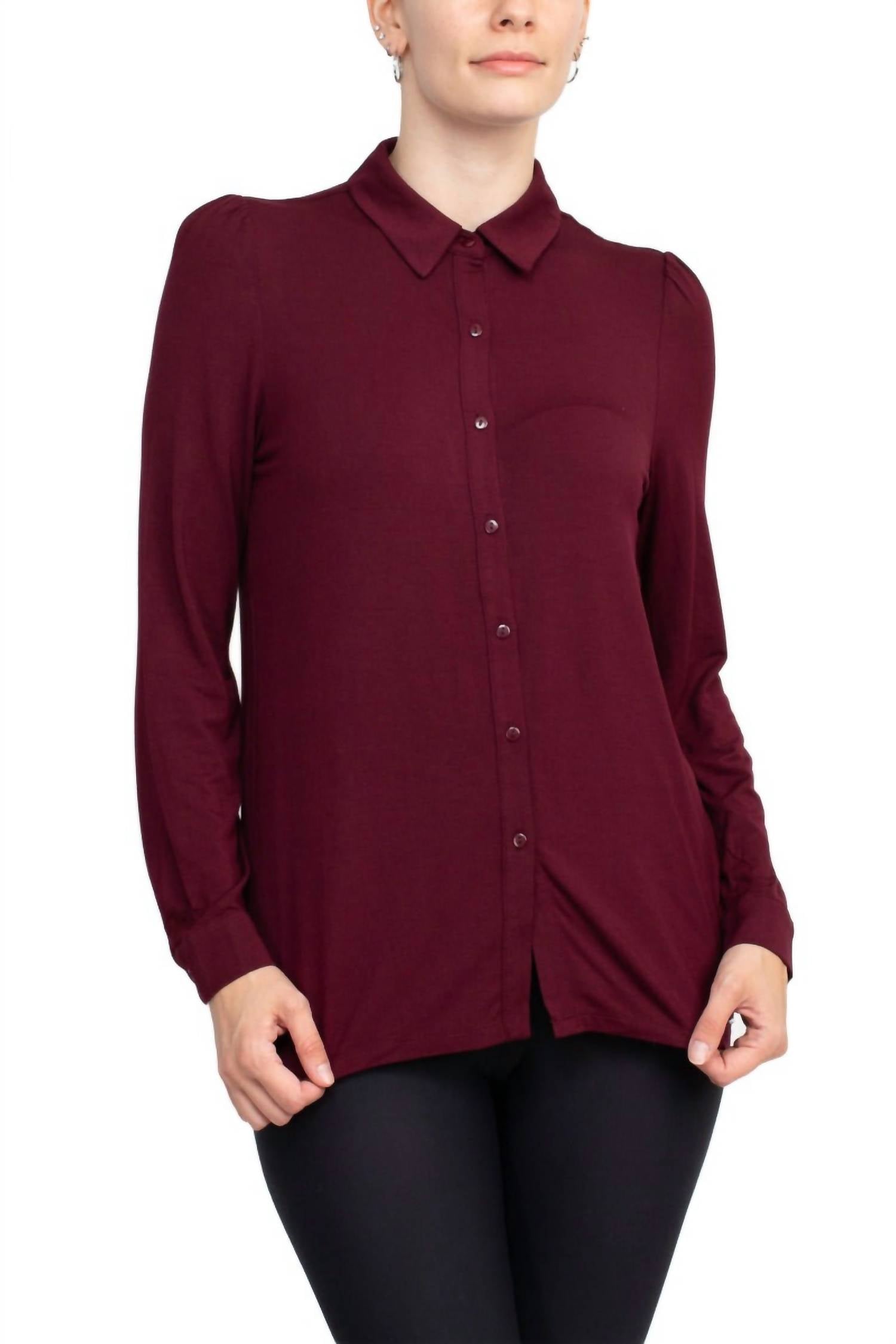 T Tahari - Collar Neck Cuff Button Detail Blouse