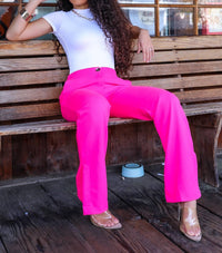 Surelymine - Straight Leg Side Slit Trouser Pants