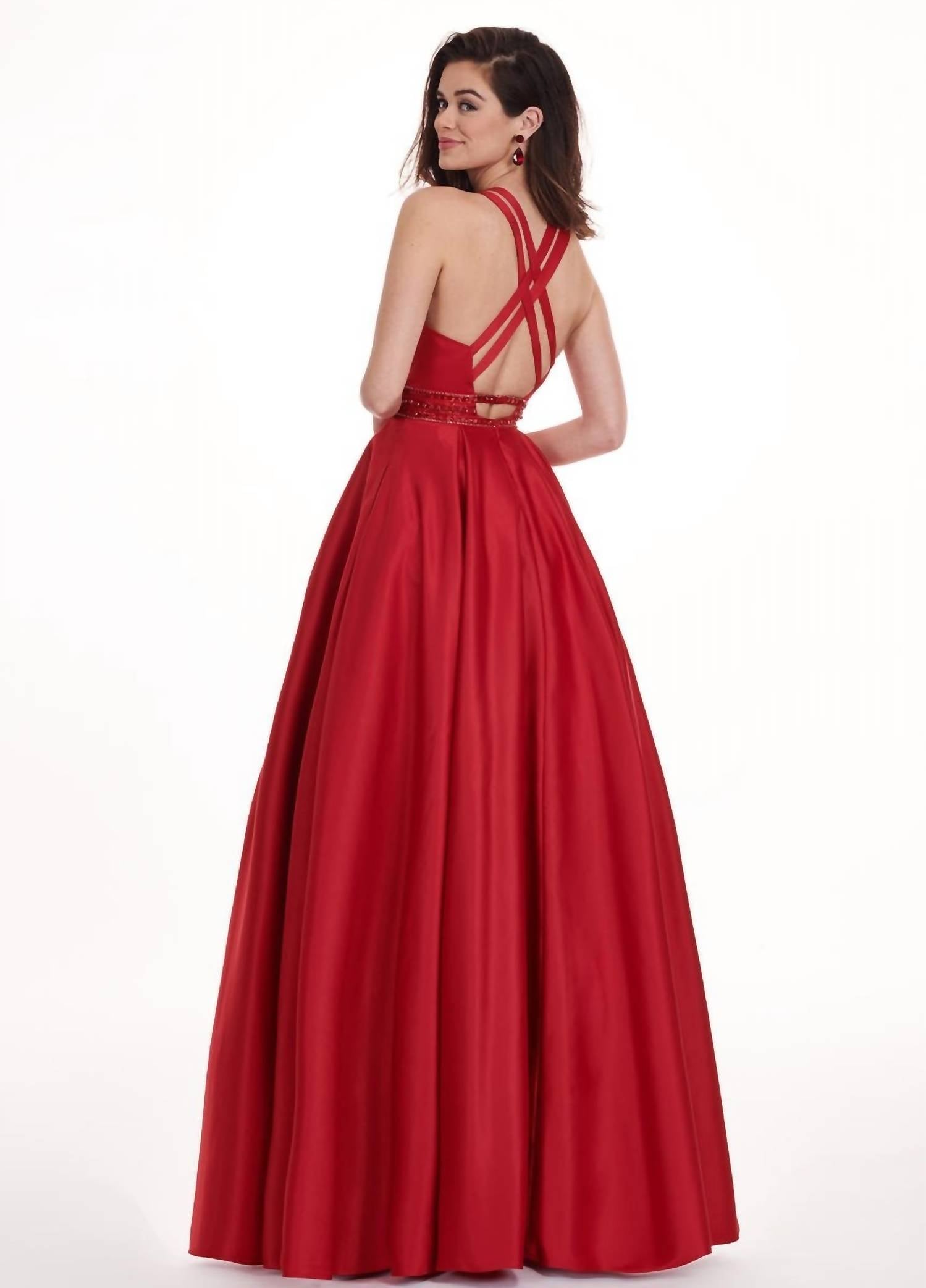 Rachel Allan - Matte Satin Halter Neck Prom Gown