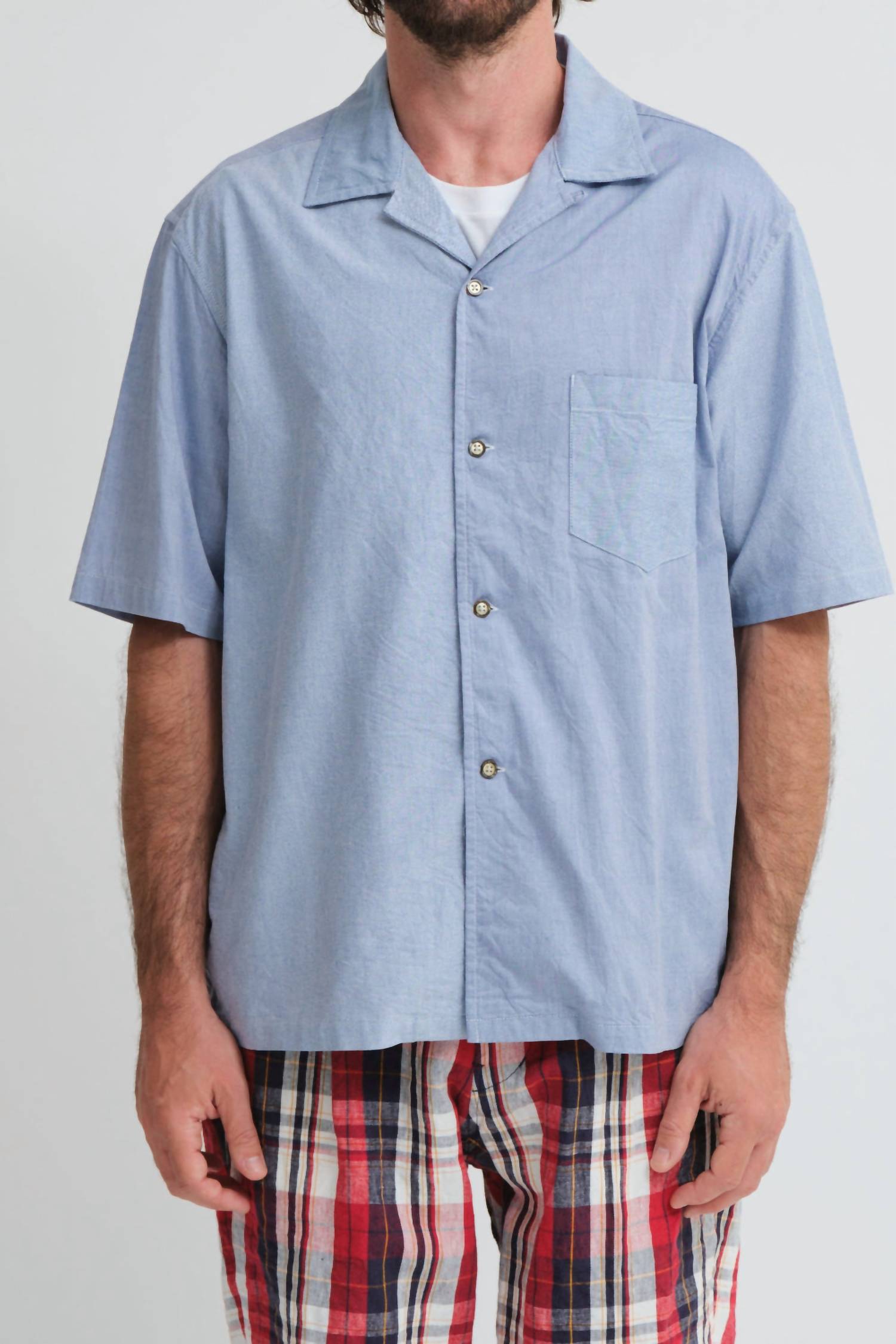 Sage De Cret Oxford Short Sleeve Open Collar Shirt in light blue - men's shirt