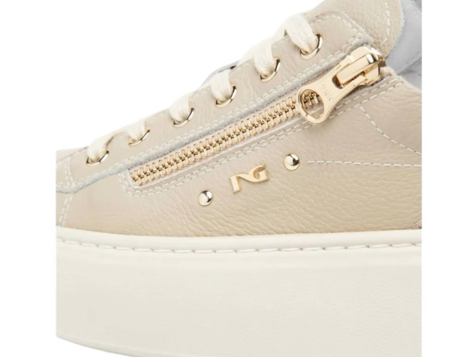NeroGiardini Women's Cairo Leather Zipper Sneaker in taupe - women's sneaker - alternate view