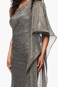 Betsey Johnson - Metallic Knit One Shoulder Draped Cape Floor Length Dress