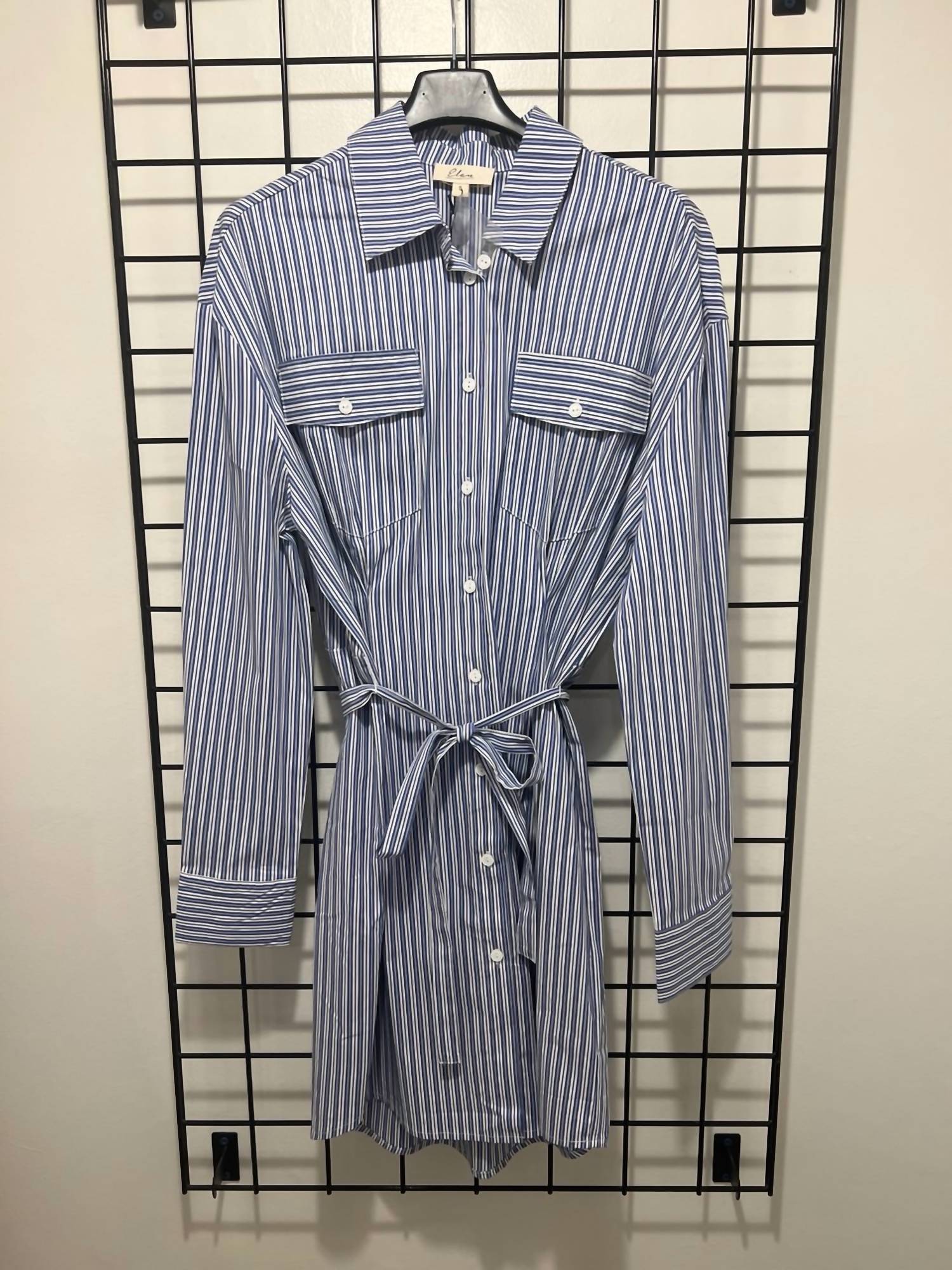ELAN Women's Button Down Dress in navy stripe - women's dress