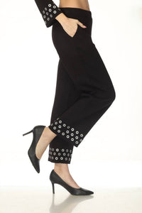 Joseph Ribkoff Grommet Detail Pull On Straight Pants in black - women's pants - alternate view